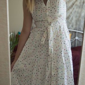 White Patterned Button-Up Vintage Dress
